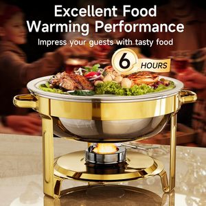 Plats chauffants pour buffet, lot de 4, 5QT, plats chauffants ronds en acier inoxydable pour les fêtes à domicile, les réunions de Noël, la restauration - Product Image 3