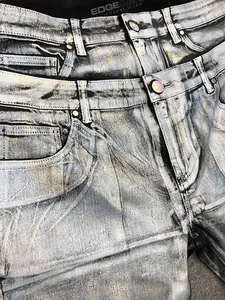EDGE DENIM Melhor qualidade streetwear personalizado cintura dupla arco-íris prata cera casaco flare jeans largos homens