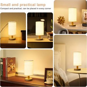 Nordic Bamboo Solid Wood Fabric Decorative Table Lamp Bedroom <b>Bedside</b> Study Homestay Multi-Mode Control Night <b>Light</b> Wholesale - Product Image 5