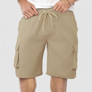 Men's Khaki Cargo Shorts Mid Waist Drawstring Closure Casual Bermuda Length With Side Pockets Breathable Cotton Fabric - Product Image 1
