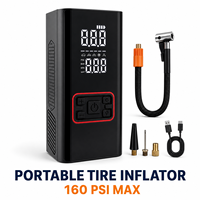 Compresseur d'air portable d'urgence pour pneus 160 PSI, multi-angles, double affichage numérique, dissipation thermique efficace, avertissement LED