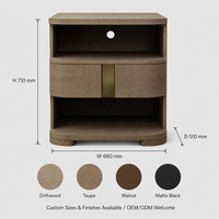 Table de chevet en chêne café pour chambre à coucher avec tiroir et étagères ouvertes, table de chevet avec accents en bronze antique, personnalisable OEM ODM