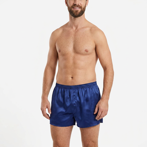 <b>Men's</b> Solid Blue <b>Silk</b> Boxer Shorts Mid-Rise Breathable Woven Fabric 100% <b>Silk</b> Adult Size - Product Image 1