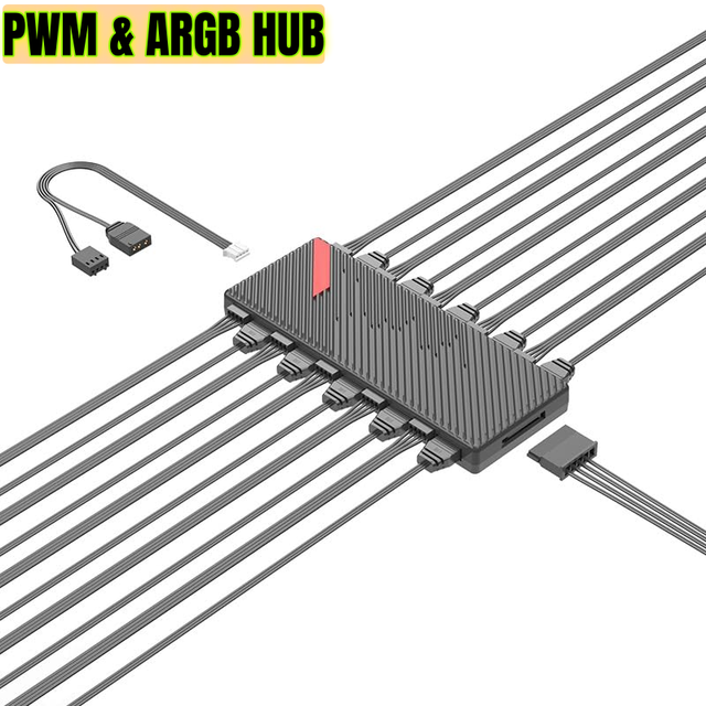 1 to 10 5V 3 Pin ARGB PWM HUB Splitter PC Case Cooling Fan 10 Port Controller 3Pin Addressable ARGB 4Pin PWM Hub 10 Fans