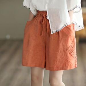 Women's Cotton Linen Shorts Blue Breathable Loose Fit With Pockets Casual Summer Pants - Product Image 4
