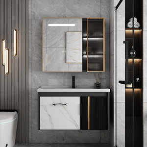 Aluminio montado en la pared de diseño moderno para juego de tocador de baño Gabinete de fregadero resistente al agua para uso hotelero Artículo de liquidación - Product Image 6