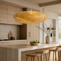 Abat-jour suspendu en bambou artisanal moderne Fusen, LED à intensité variable, angle de faisceau de 360°, garantie 1 an, pour l'éclairage du salon