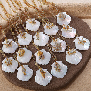 Collar con Colgante de Concha de Acero Inoxidable, Chapado en Oro de 18K, con Forma de Animal, Joyería para Fiesta, Collar con Dije de Concha Blanca - Product Image 1