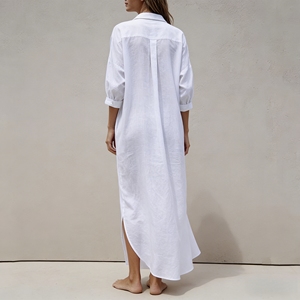 <span class=keywords><strong>Robe</strong></span> chemise ample blanche personnalisée à manches longues avec boutons sur le devant, style maxi, pour la maison ou comme chemise de nuit - Product Image 3