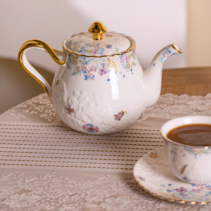 Vintage Ceramic <b>Tea</b> <b>Set</b> with Floral Embossing and Gold Trim for <b>Afternoon</b> <b>Tea</b> - Product Image 5