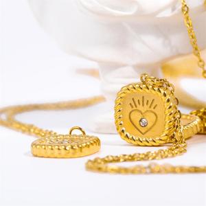 Collier pendentif carré vintage pour femme plaqué or 18 carats <span class=keywords><strong>avec</strong></span> motifs lune, étoile, cœur et mauvais œil - Acier inoxydable - Product Image 5