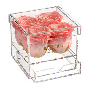 Cada amor venta al por mayor 4 rosas arreglo eterna para siempre y rosas en caja <span class=keywords><strong>de</strong></span> acrílico con cajón - Product Image 4
