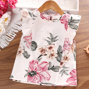 All'ingrosso abbigliamento per bambini set fiori AOP senza maniche top <span class=keywords><strong>pantaloni</strong></span> <span class=keywords><strong>corti</strong></span> con cintura per le ragazze - Product Image 4