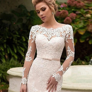 Wedding Dress Mermaid <b>Lace</b> Scalloped Neck Backless <b>White</b> Polyester Fiber Natural Waistline - Product Image 1