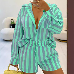 ชุดเซ็ต 2 ชิ้น เสื้อแขนยาวลายทางพิมพ์ลายลำลองสำหรับผู้หญิงไซส์ใหญ่ - Product Image 4