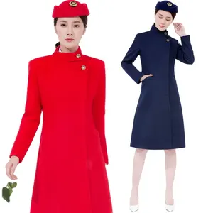 Cappotto da donna per assistenti <span class=keywords><strong>di</strong></span> <span class=keywords><strong>volo</strong></span> personalizzato giacca <span class=keywords><strong>di</strong></span> lana per uniformi invernali lunghe e aderenti al ginocchio - Product Image 1