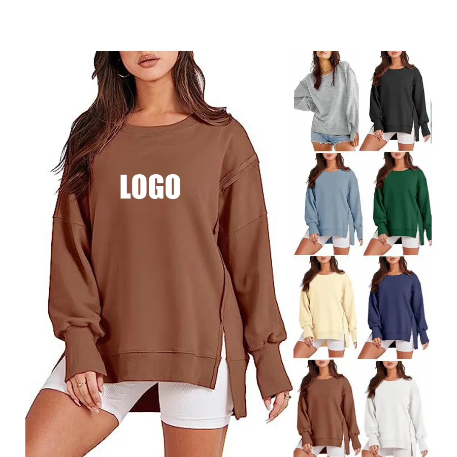 2023 Logotipo Personalizado Mulheres Gota Ombro Oversized Inverno Fleece Crewneck Camisolas Das Mulheres solto batwing Jumper Casacos De Malha