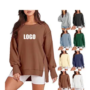 2023 Biểu Tượng Tùy Chỉnh Phụ Nữ Thả Vai Quá Khổ Mùa Đông Lông Cừu Crewneck Áo Nỉ Của Phụ Nữ Lỏng Batwing Jumper Dệt Kim Áo Khoác