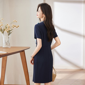Women's Professional Dress Dark Blue Breathable Workwear Summer Wear Front Desk Uniform - Product Image 2