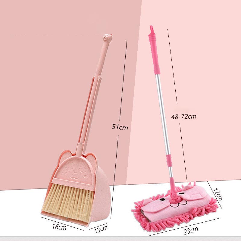 Pink broom dustpan and pink mop