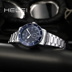 Helei 9002, correa de acero inoxidable de cuarzo japonés para hombre de lujo a la moda, resistente al agua, calendario completo, esfera Simple, relojes para hombre - Product Image 5