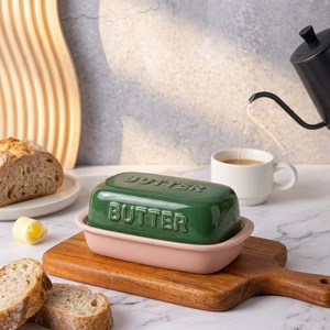 Mantequillera de Cerámica Verde, Recipiente para Mantequilla Rectangular, Vajilla de Temporada para Cocina, Desayuno y Comedor - Product Image 3