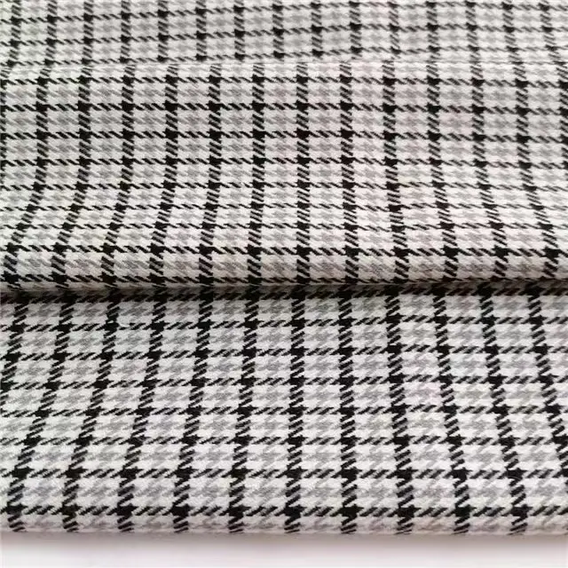 Factory custom yarn dyed silk houndstooth check tweed wool polyester spandex fabric for garment