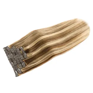 Heiße Produkte doppelt gezeichnete rohe Haare Balayage Farb clips im Haar