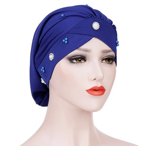 Turbante Musulmano con Perline, Copricapo da Donna con Croce Frontale, Hijab <span class=keywords><strong>Interno</strong></span>, Cappelli Bonnet all'Ingrosso, Copricapo Arabo Neutro da Donna - Product Image 5