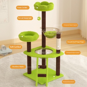 คอนโดแมวหรูหราสีเขียว หลายชั้น ดีไซน์เรียบง่าย สนุกสนาน พร้อมเสาปีนป่ายทำจากไซซอล - Product Image 1