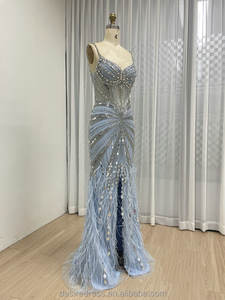 El boncuk ve tüyler ile MB40260-<span class=keywords><strong>2</strong></span> lüks gece elbisesi spagetti kayışı Mermaid balo elbise seksi ışıltılı kristal parti elbise - Product Image 4