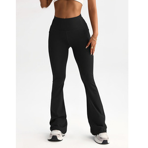 Pantalon de yoga évasé taille haute pour femme, coupe <span class=keywords><strong>bootcut</strong></span>, couleur pêche unie, <span class=keywords><strong>leggings</strong></span> élastiques à effet push-up, jambe large - Product Image 3