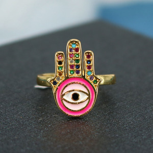 Popular Chic Rainbow Enameled <strong>Evil</strong> <strong>Eyes</strong> Hamsa Hand CZ Micro Pave Finger <strong>Rings</strong> for Women - Product Image 5