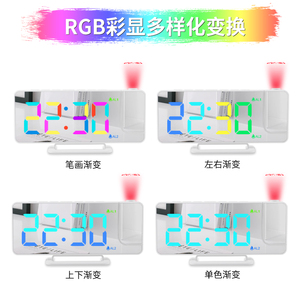 寝室用電子LEDプロジェクターアラーム充電器プロジェクション時計バスルームミラーLEDライト付きRGB色変換 - Product Image 5