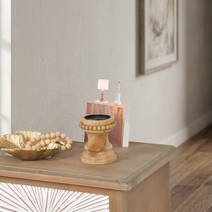 Venta al por Mayor de Portavelas Redondos de Madera y Hierro Estilo Nórdico Hechos a Mano con Impresión de 2 Colores para Decoración de Hogar, Hotel y Fiestas - Product Image 3