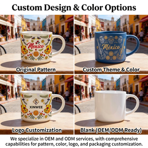 Taza de Café de Cerámica Apilable Personalizable con Base, Recuerdo de Ciudad de México, Juego de Tazas de Porcelana - Product Image 2