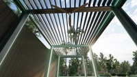 Toit à lames orientables électriques à commande automatique en gros, en alliage d'aluminium avec revêtement en poudre, bioclimatique, pour terrasse extérieure