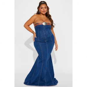 Robe longue sans manches en jean pour femme, col droit, sans bretelles, décontractée, lavable, avec logo personnalisé, qualité supérieure, fabrication OEM - Product Image 1