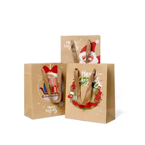 맞춤형 인쇄 로고 재활용 애플 캔디 스낵 포장 선물 브라운 크래프트 크리스마스 종이 가방
