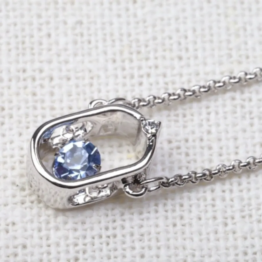 Luxury Famous Brand Jewelry Trendy Design Unique Necklaces Anniversary Gift No Fading Blue Sapphire Stone Necklace