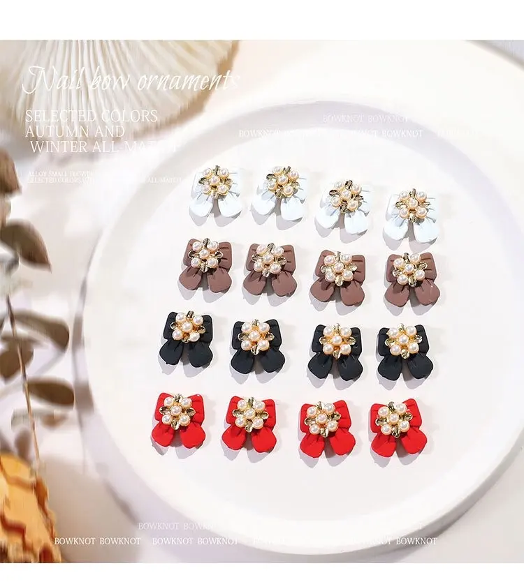 1 pc colori moda autunno e inverno All-match Manicure Art accessori perla Nail bow ornamenti decorazioni