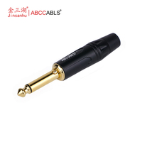 ABCCABLS T810J Prise audio mono TS 6,35 mm (1/4 pouce) plaquée or, connecteur jack mâle 2 pôles 6,35 pour guitare, haut-parleur, audio de scène