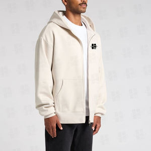 Sudadera con capucha de algodón cepillado de 100% algodón para hombre, estilo básico personalizado, de corte holgado con hombros caídos, color liso y cierre de cremallera. - Product Image 2