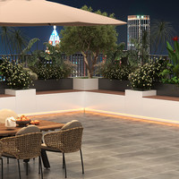 Ensemble table et banc de balcon en fer forgé pour extérieur, avec jardinière et éclairage solaire, style forêt, ambiance personnalisable