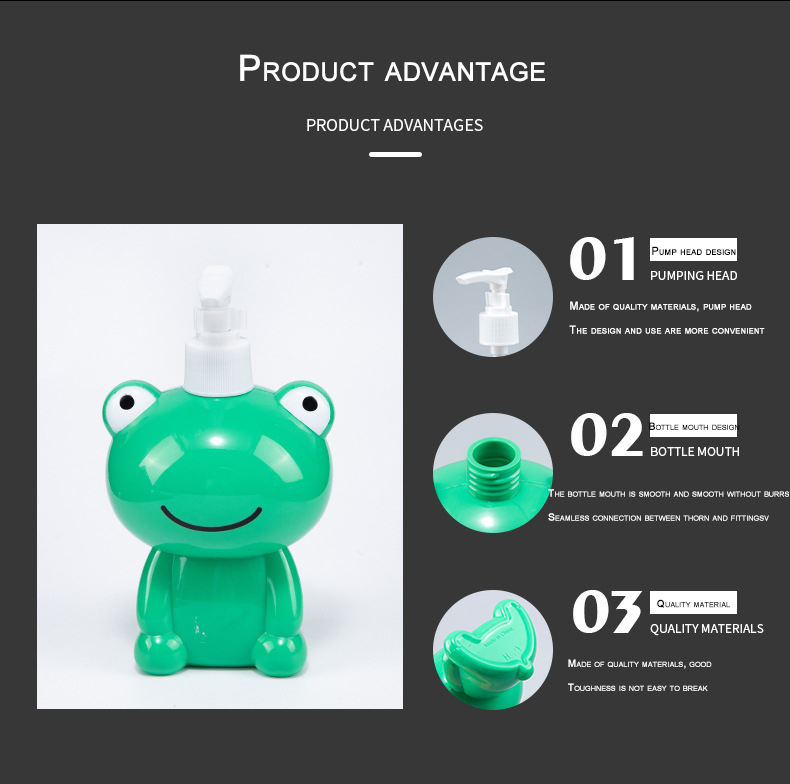 Hot Cartoon Frog Shaped Children's Shower Gel Bottle Shampoo Bottle PVC Panda Shaped Plastic Animal Lotion Bottle.