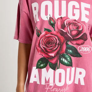 Camiseta de Algodón con Cuello Redondo Informal de Verano de Alta Calidad Personalizada OEM/OEM con Estampado Overdye Rouge Amour para Mujer - Product Image 4
