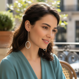 Zircon Ear Thread <b>Earrings</b> Turkish Wholesale Sterling Silver Round Chain <b>Earring</b> 925 Sterling Silver - Product Image 3