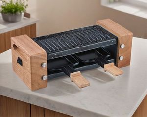Mini-<span class=keywords><strong>raclette</strong></span> électrique avec poignée en bois, surface antiadhésive, collecteur d'huile amovible, contrôle mécanique de la température pour - Product Image 3