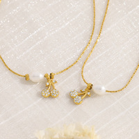18K verguld roestvrijstalen kersen hanger sieradenset trendy fruitdesign parel ketting armband voor dames