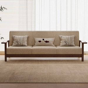Sofá de madera maciza de estilo chino, tapizado, de tres plazas, para sala de estar, para uso doméstico. - Product Image 1